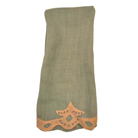 Embroidered Applique Tea Towel Pink Blue Linen Pagoda Asian Vintage - Picture 2 of 9